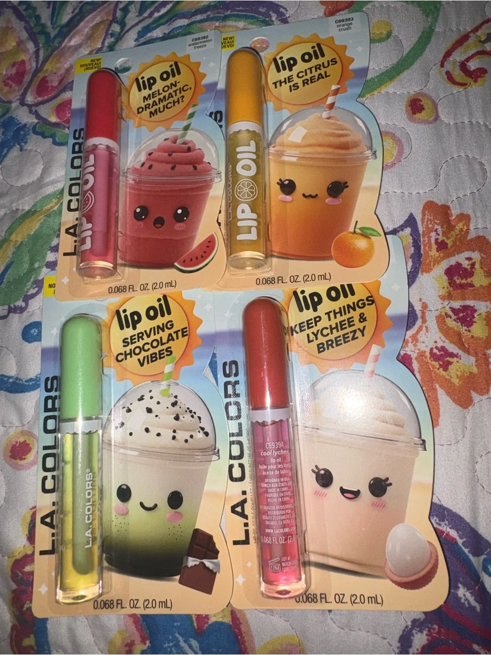 L.A. Colors Lip Oil Set - Pink, Yellow, Green & Coral Glosses